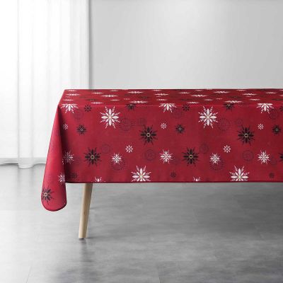 Nappe antitache rectangulaire - 150 x 240 cm - Flocons - Fond rouge