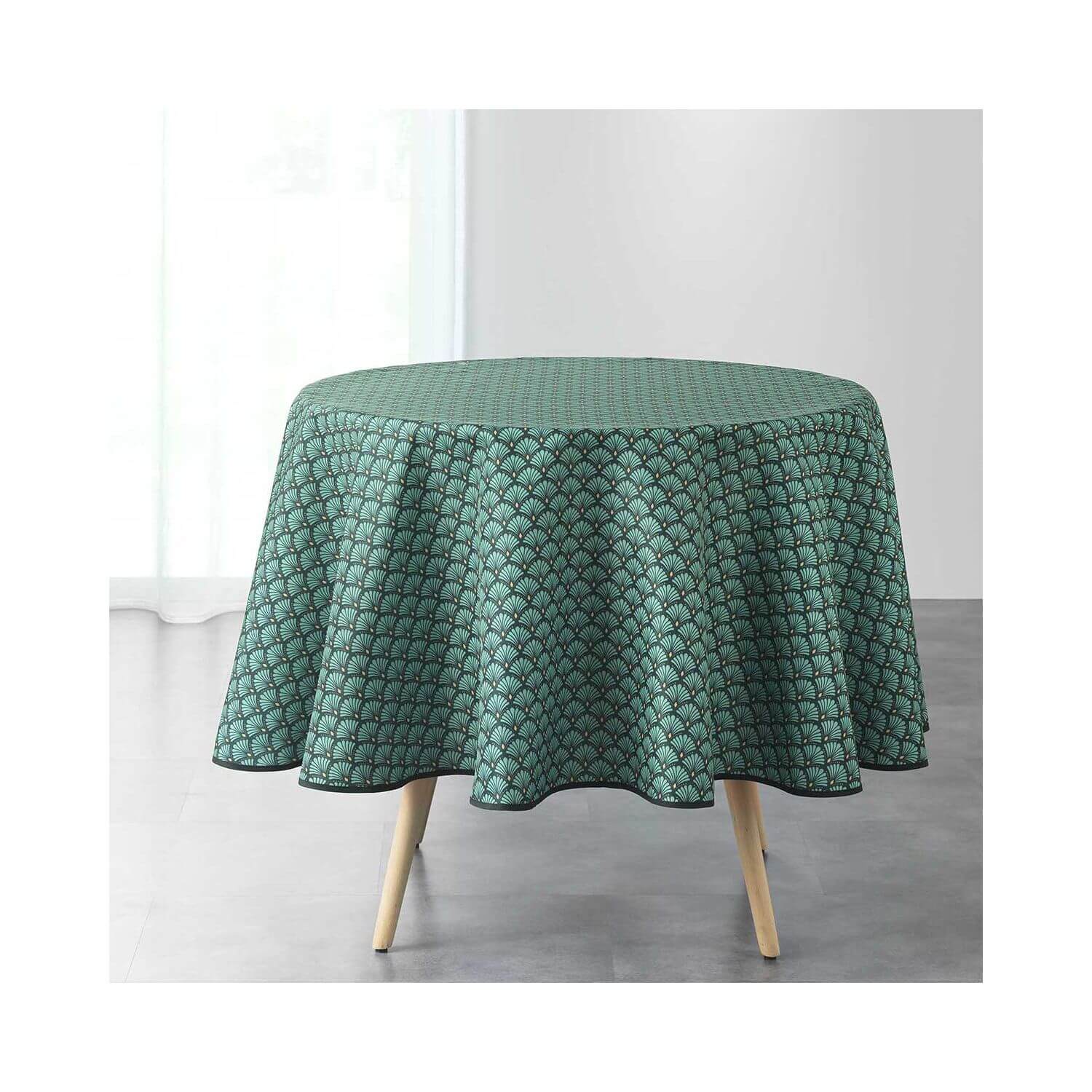 Nappe antitache ronde - Diamètre 180 cm -Art déco vert