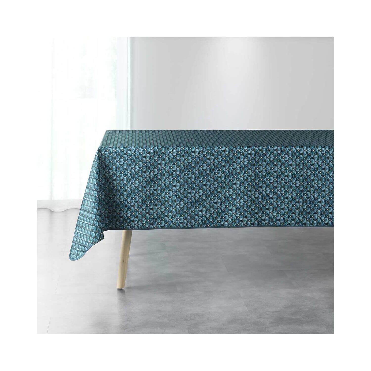 Nappe antitache rectangulaire - 150 x 240 cm -Art déco bleu