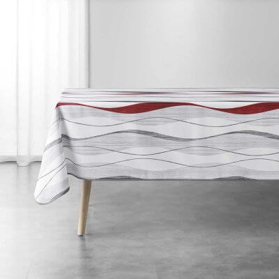 Nappe antitache rectangulaire - 150 x 200 cm -Vagues grises et rouges