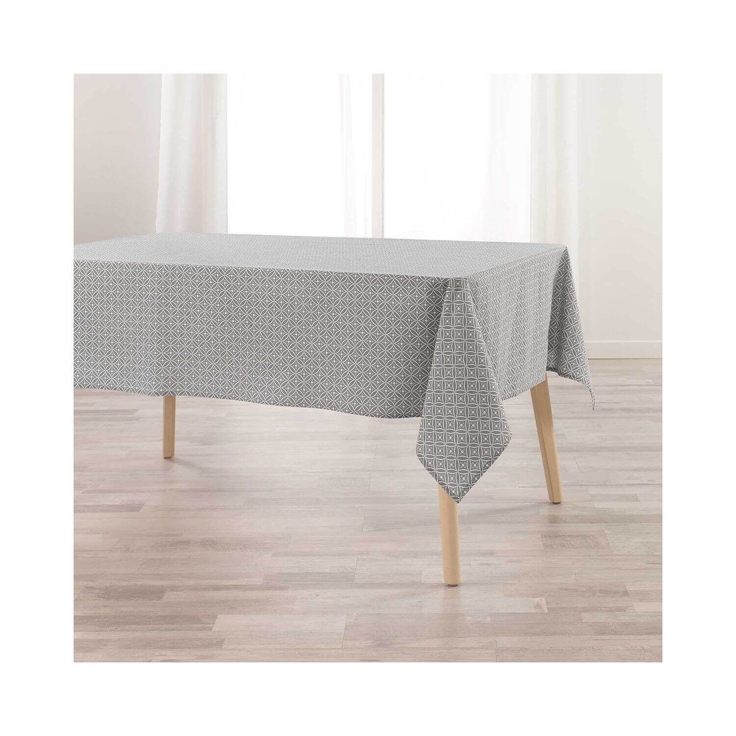 Nappe rectangulaire - 140 x 240 cm - Coton - Motifs graphiques gris