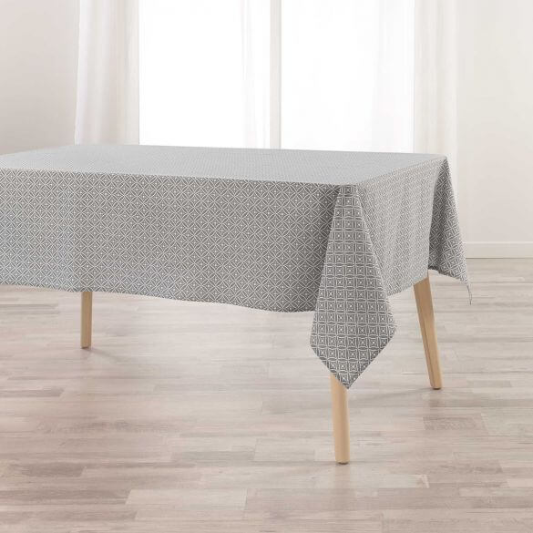 Nappe rectangulaire - 140 x 240 cm - Coton - Motifs graphiques gris