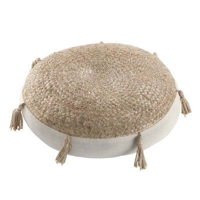 Coussin de sol garni rond avec pompons - 45 cm - Jute