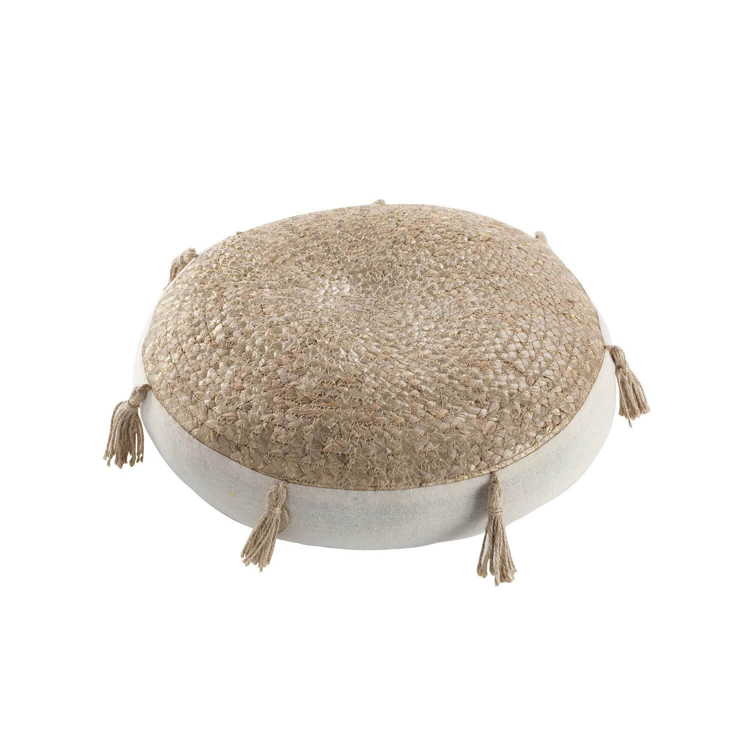 Coussin de sol garni rond avec pompons - 45 cm - Jute