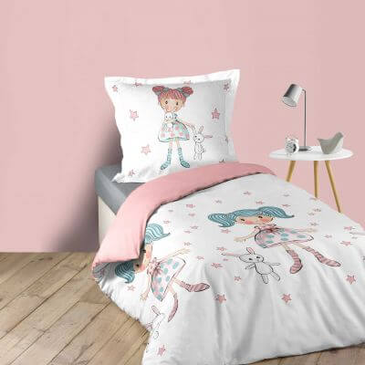 Housse de couette et une taie enfant coton (140 cm) Deer Rose