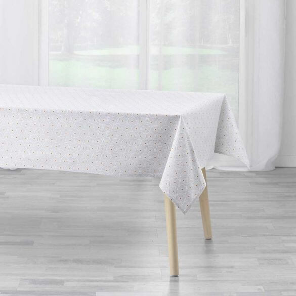 Lot : Nappe rectangulaire 140 x 240 cm + Lot de 3 serviettes de table 40 x 40 cm - Coton - Feux d'artifices