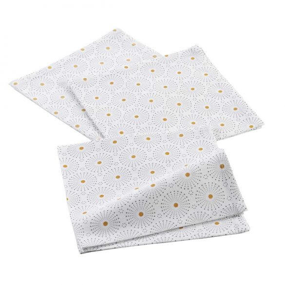 Lot : Nappe rectangulaire 140 x 240 cm + Lot de 3 serviettes de table 40 x 40 cm - Coton - Feux d'artifices