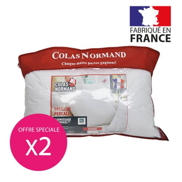 Lot : 2 Oreillers percale de coton microgel - 45 x 70 cm - Made in France