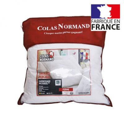 Oreiller microgel et percale - 60 x 60 cm - Made in France -