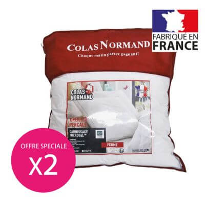 Lot : 2 Oreillers percale de coton microgel - 60 x 60 cm - Made in France