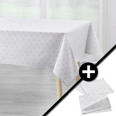Lot : Nappe rectangulaire 140 x 240 cm + Lot de 3 serviettes de table 40 x 40 cm - Coton - Feux d'artifices