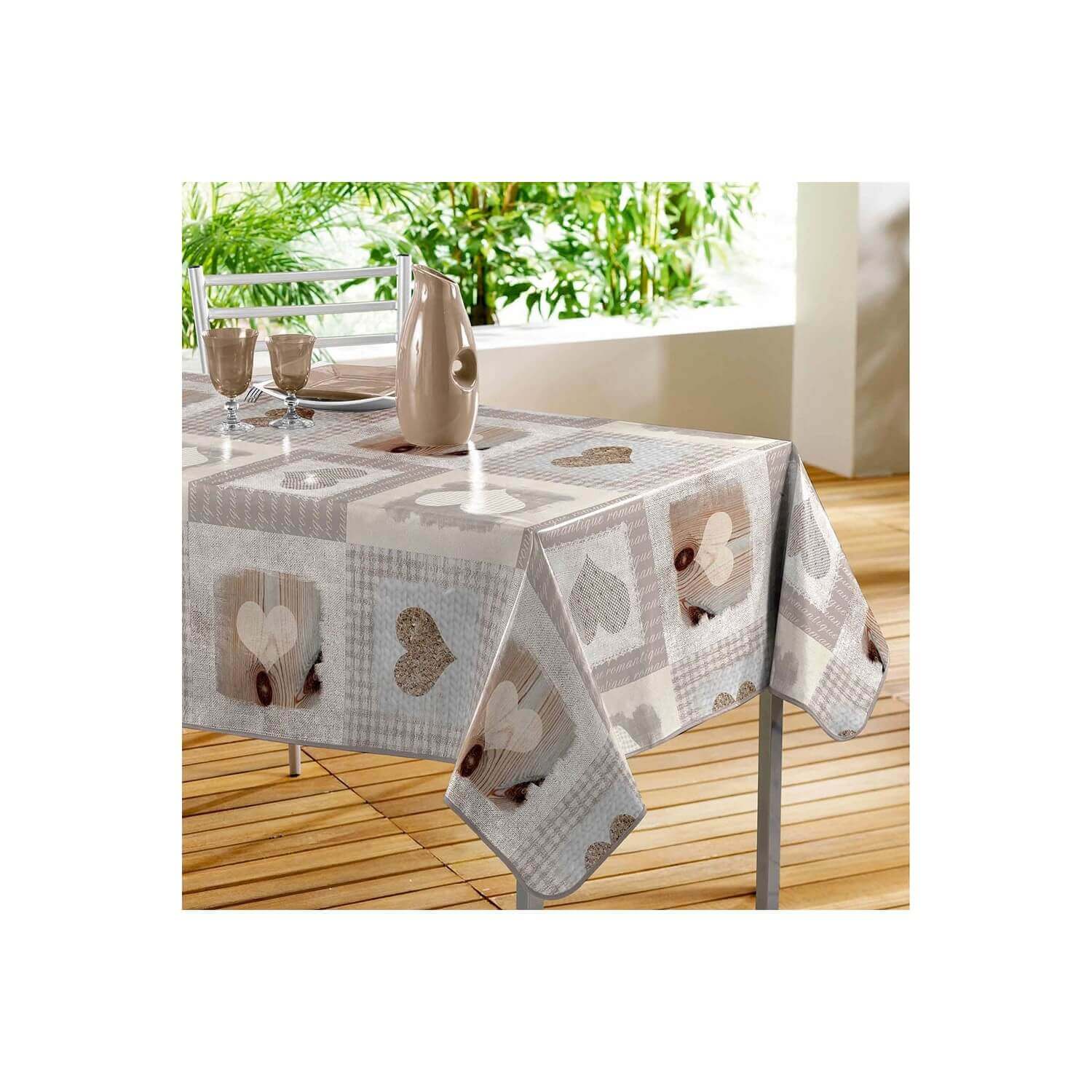 Nappe toile cirée rectangulaire - 140 x 300 cm - Cosy coeur - Beige -  Cdiscount Maison