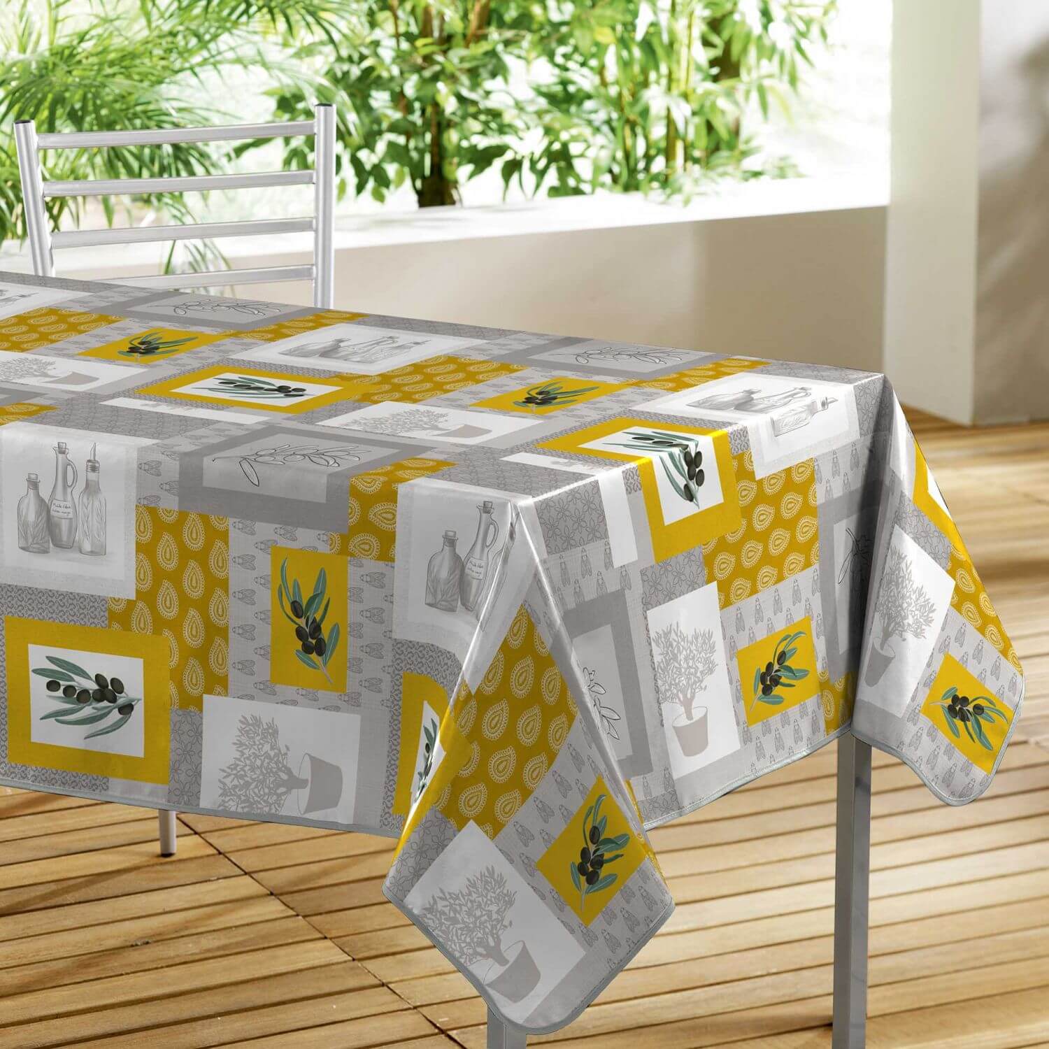 Nappe toile cirée rectangulaire -140 x 300 cm - Olives et motifs graphiques