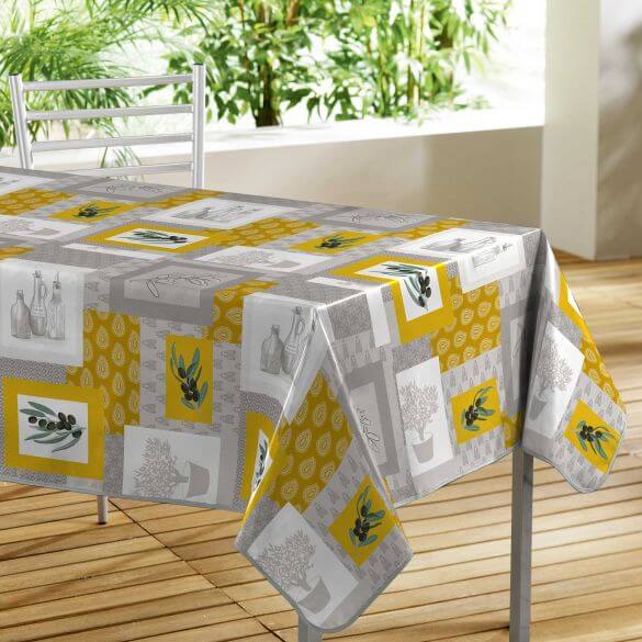 Nappe toile cirée rectangulaire -140 x 300 cm - Olives et motifs graphiques