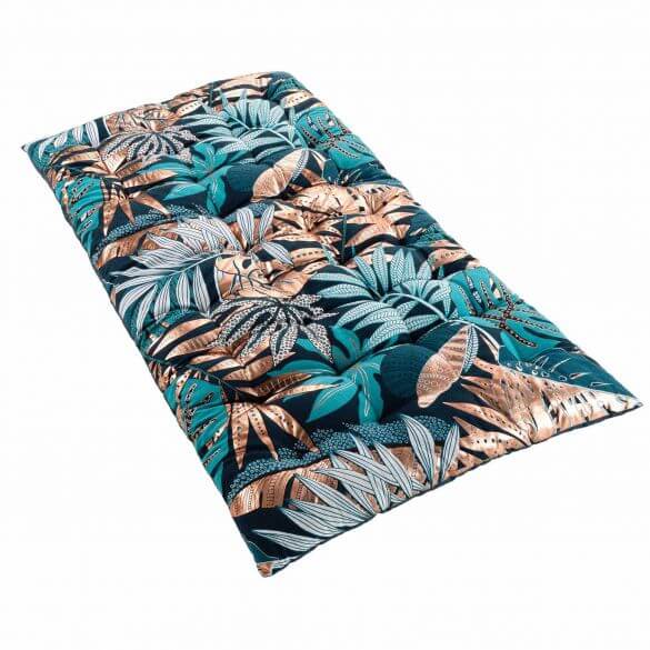 Matelas de sol - 60 x 120 cm - Feuillage - Bleu et cuivre métallisé Matelas de sol - 60 x 120 cm - Feuillage - Bleu et cuivre métallisé