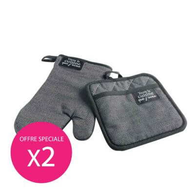 Lot : 2 Gants et maniques - Toute la cuisine que j'aime - Gris