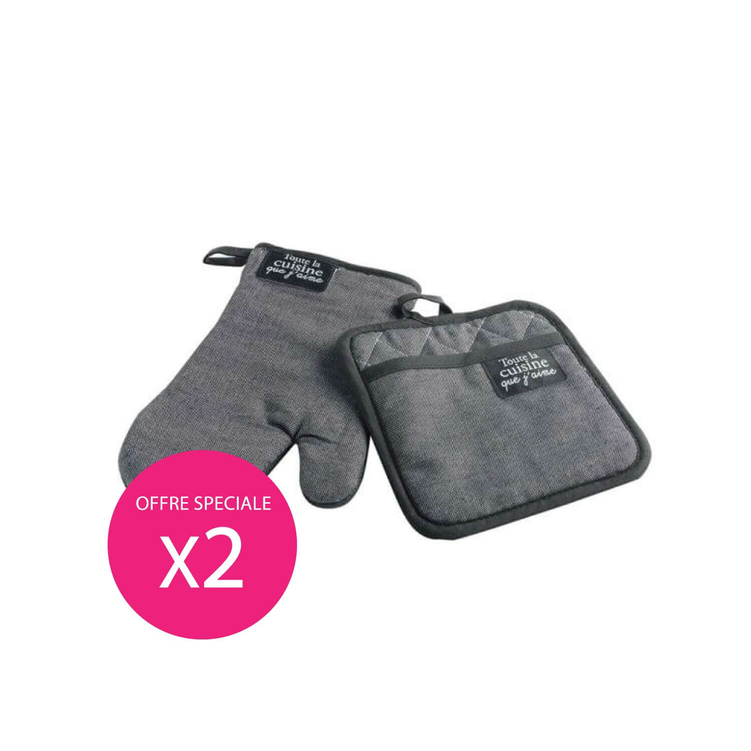 Lot : 2 Gants et maniques - Toute la cuisine que j'aime - Gris