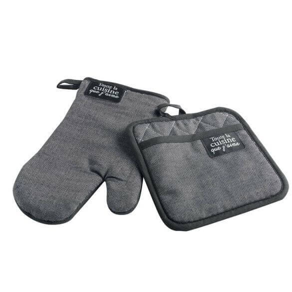 Lot : 2 Gants et maniques - Toute la cuisine que j'aime - Gris