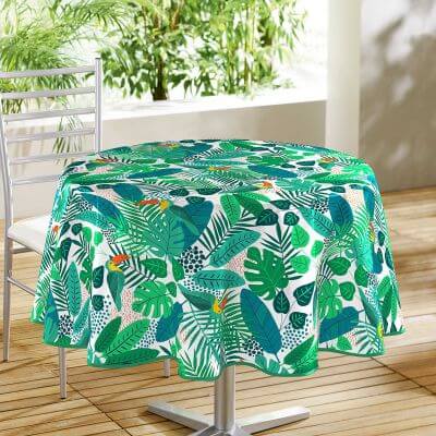 Nappe toile cirée ronde Diamètre 160 cm Motif tropical toucan