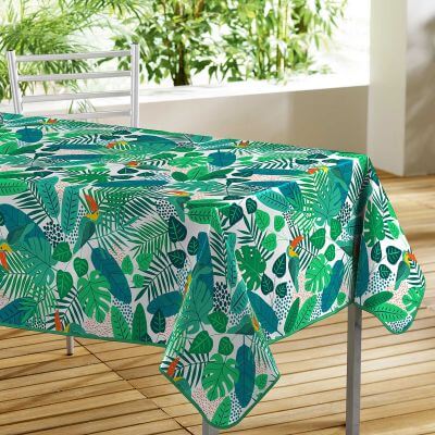 Nappe toile cirée rectangle - 140x240 cm - Motif tropical et toucan