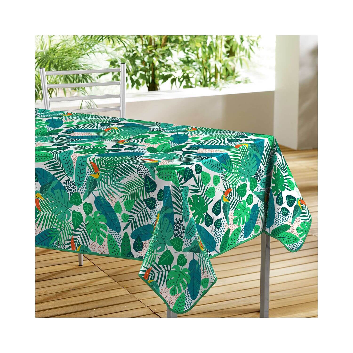 Toile cirée : nappe à motif Jungle - blanc - MPM