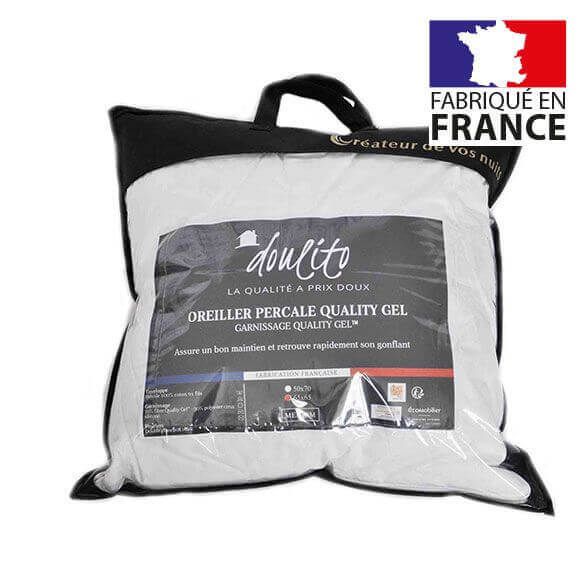 Lot : 2 oreillers coton percale quality gel - 65 x 65 - Made in France + Couette hiver coton bio - 140 x 200 cm - Made in France