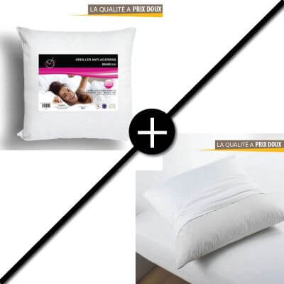 Lot : Oreiller anti-acariens 60x60 cm + Protège oreiller Hypoallergénique 60x60 cm