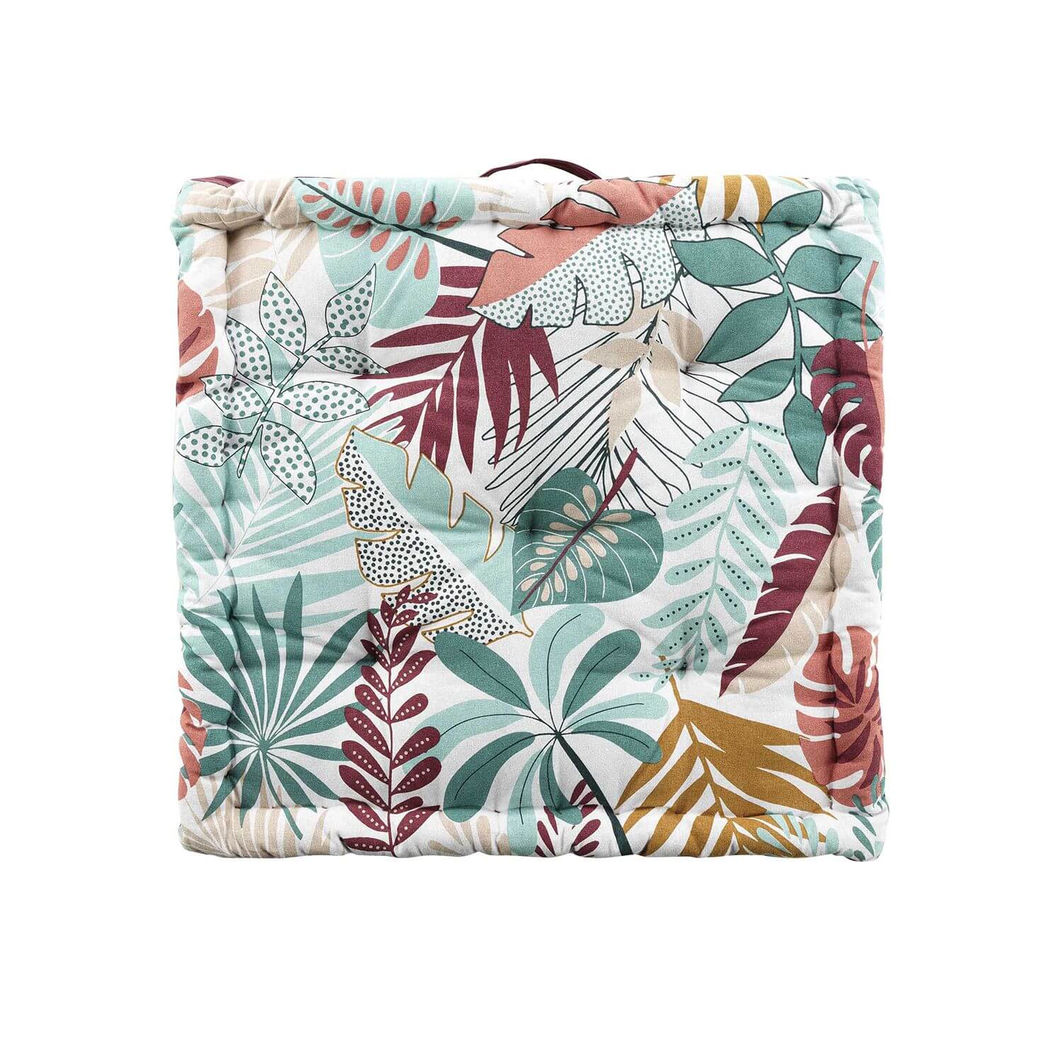 Coussin de sol - 60 x 60 cm x 10 cm - Feuillage coloré vert, rose et blanc