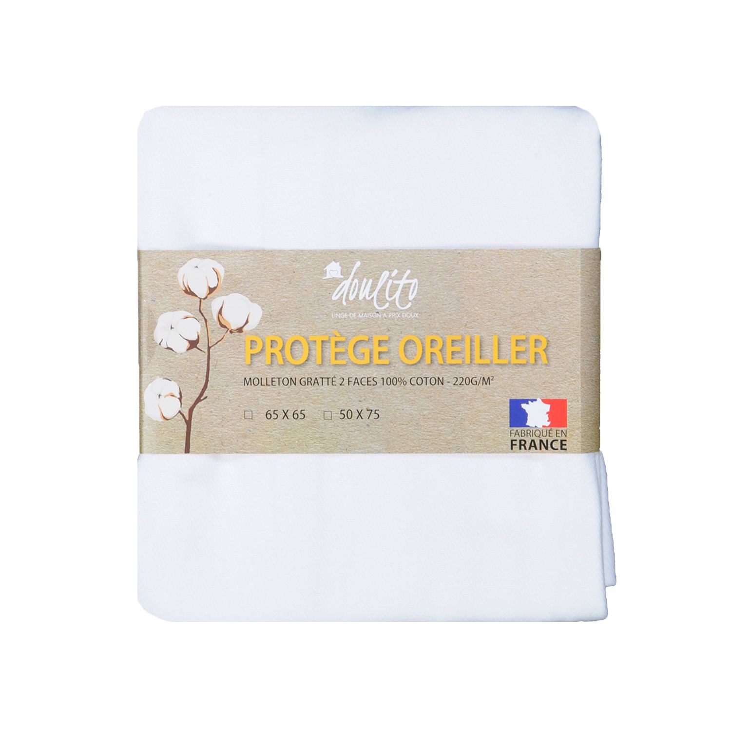Protège oreiller Doulito - 65x65 cm - Made in France - Coton
