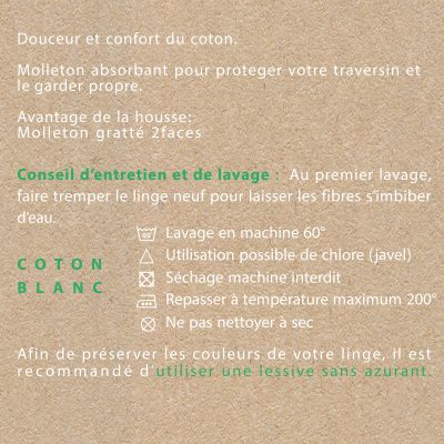 Protège traversin Doulito - 22x90 cm - Made in France - Coton