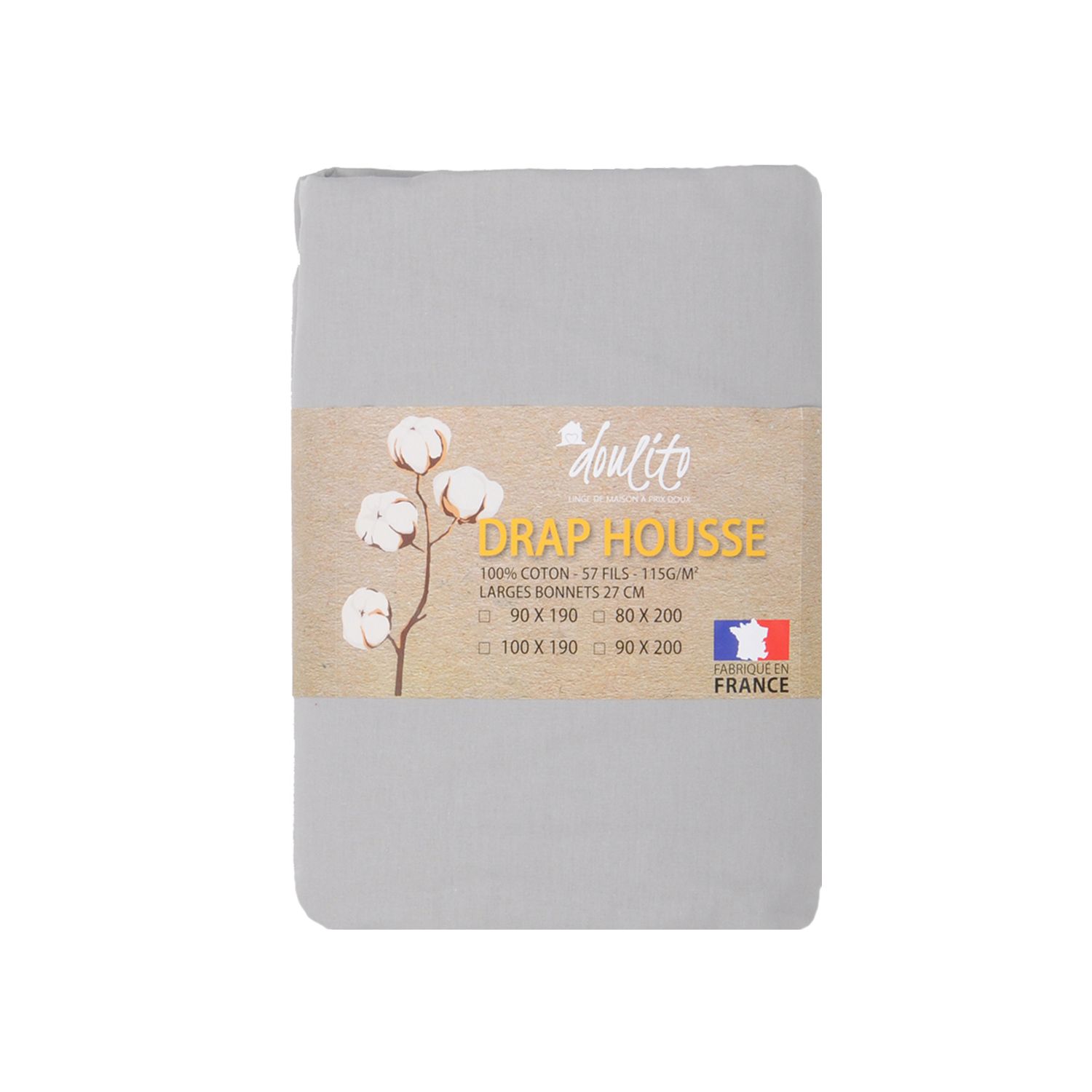 Drap housse 100% coton 57 fils - 6 coloris fabriqué en France