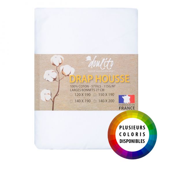 Drap Housse 120x190 Cm 100% Coton 57/Fils France Gris