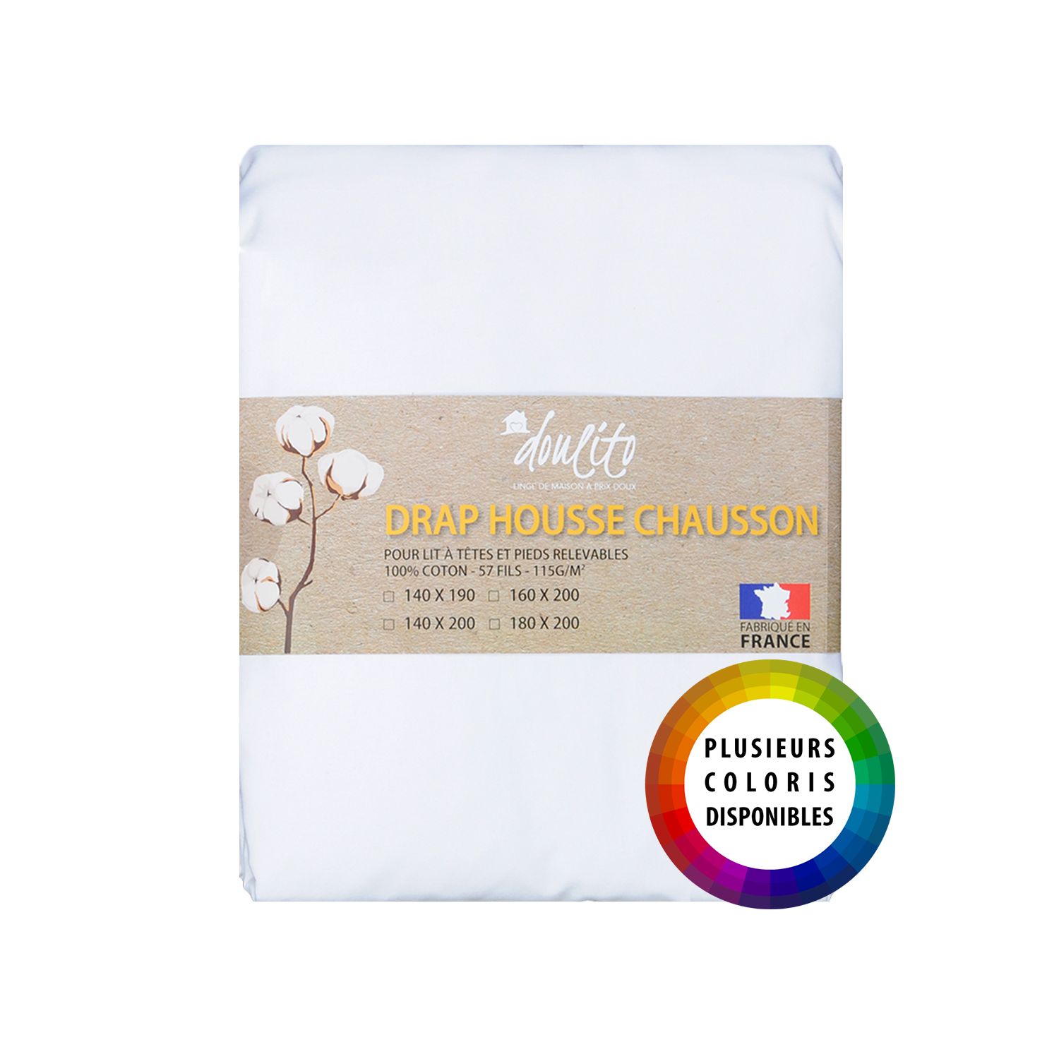 Doulito-drap Housse - 120 x 190 cm - 100% coton - 57 fils - France - Blanc