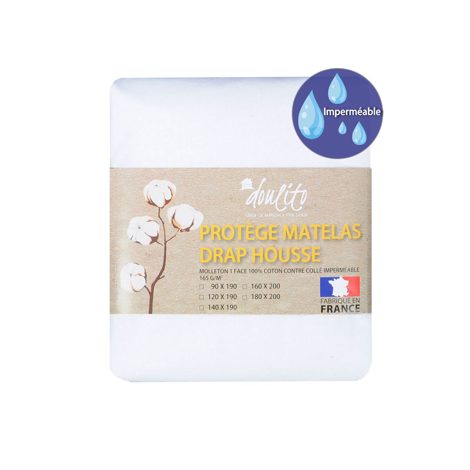 Protège matelas imperméable Doulito - 160x200 cm - Made in France - Coton