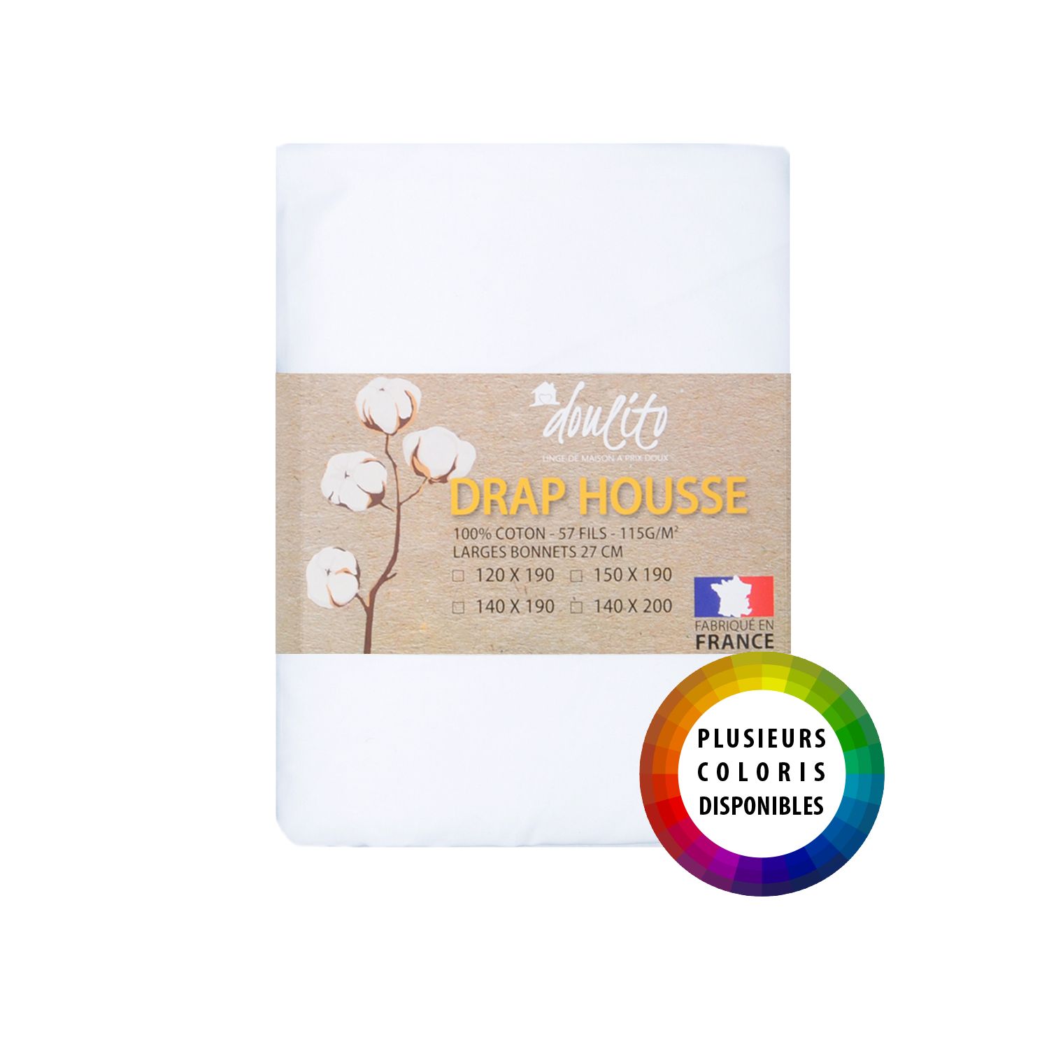 Drap Housse Pur coton 57 Fils 140 x 190 Plusieurs Coloris