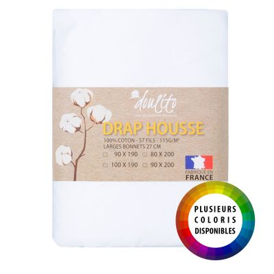 Drap housse - 90 x 200 cm - 100% coton - 57 fils - France