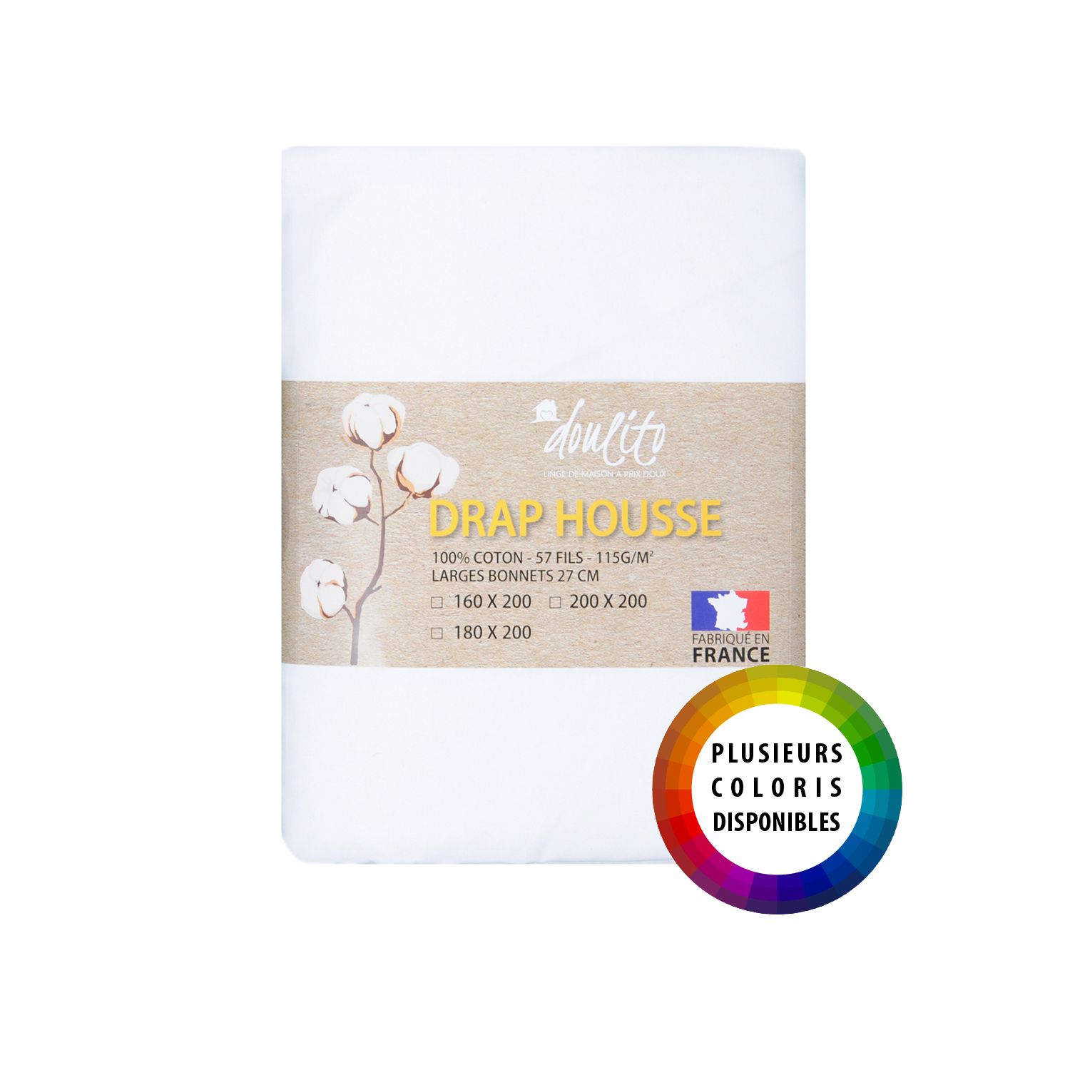 Drap housse - 100 x 200 cm - 100% coton - 57 fils - France