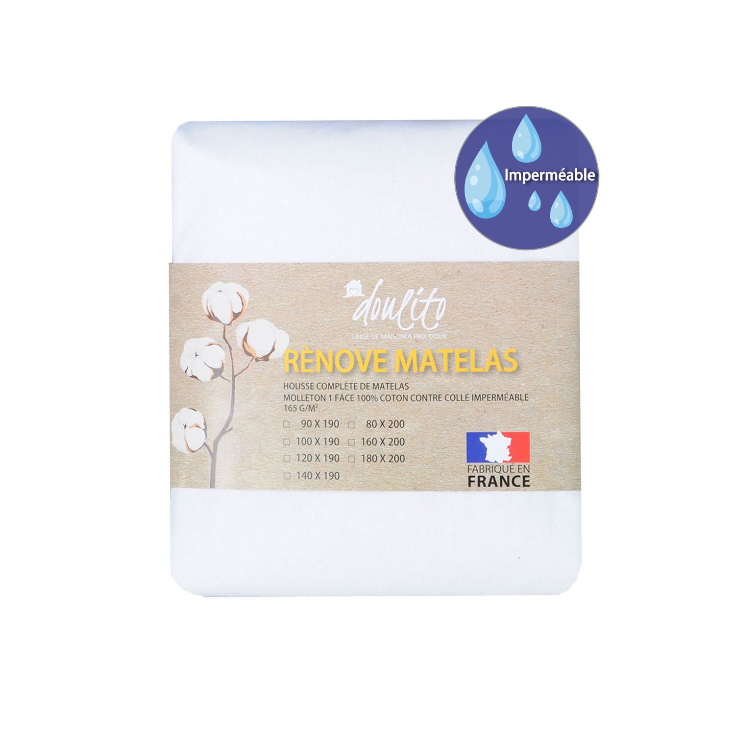 Rénove matelas imperméable Doulito - 90x190 cm - Made in France - Coton