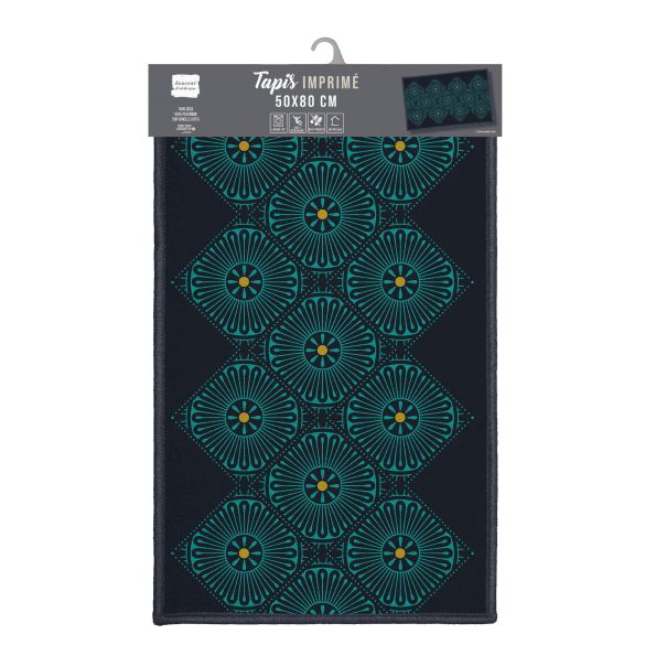 Tapis antidérapant - 50 x 80 cm - Motifs graphiques bleu