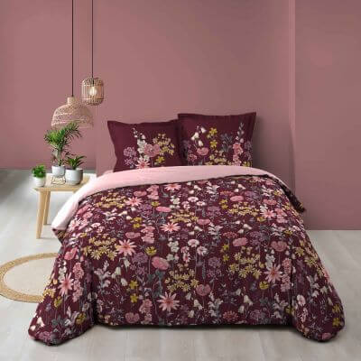 Housse de couette - 240 X 220 cm + taies - 57 fils - Fleurs roses