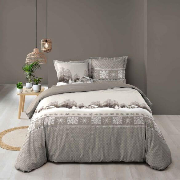 Housse de couette - 240 X 220 cm + taies - 57 fils - Chalet de montagne Housse de couette - 240 X 220 cm + taies - 57 fils - Chalet de montagne