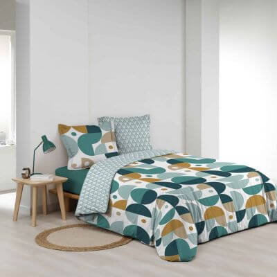 Housse de couette - 240 X 220 cm + taies - Percale 78 fils - Demi-cercles