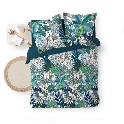 Housse de couette - 260 X 240 cm + taies - Percale 78 fils - Perrroquets et inséparables