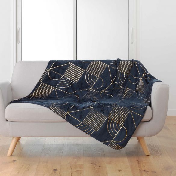 Plaid 125 x 150 cm - Flanelle - Imprimé graphique or métallisé Plaid 125 x 150 cm - Flanelle - Imprimé graphique or métallisé