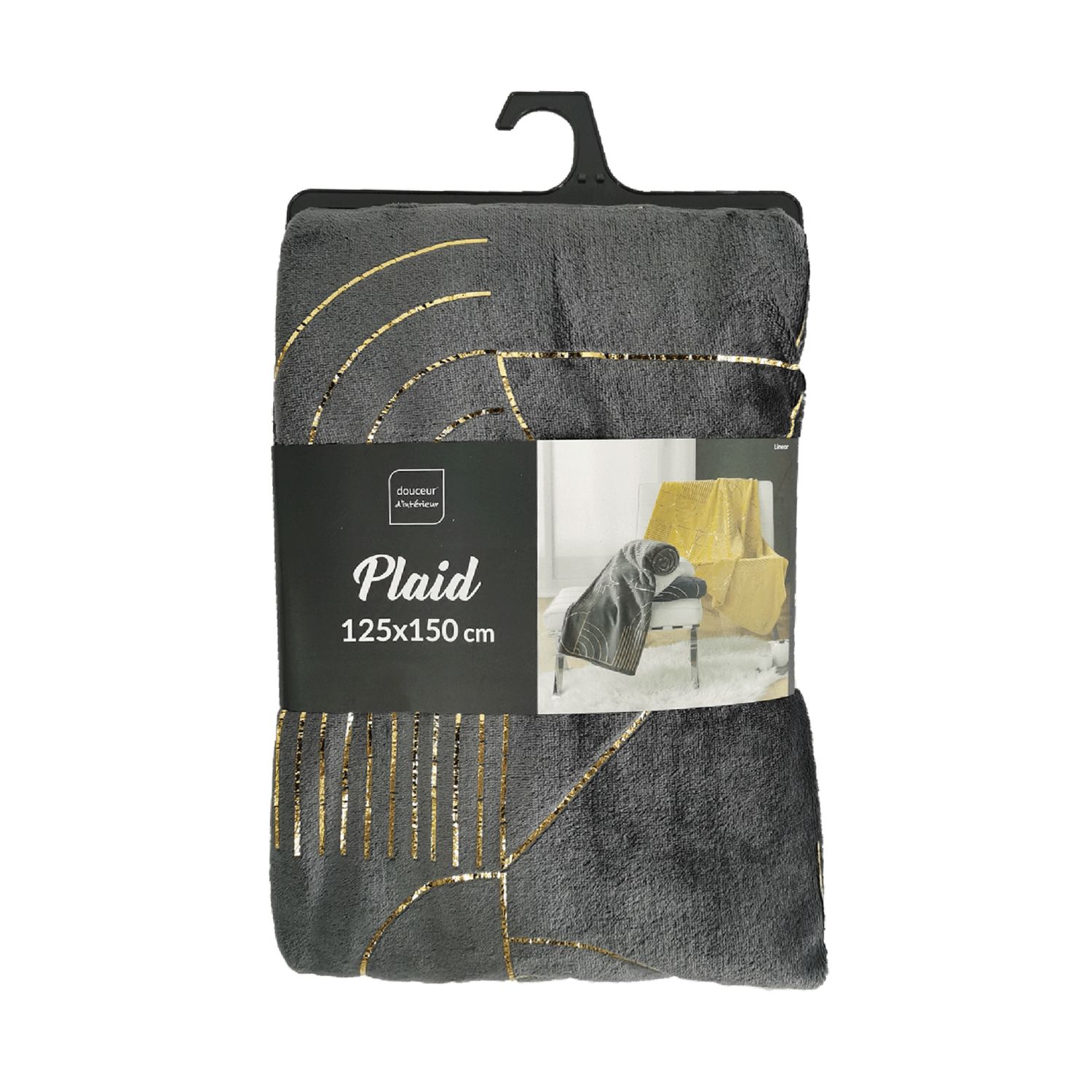 Plaid AZURA Effet Fourrure 2 Tons Et Flanelle - 150 X 125 Cm - Gris