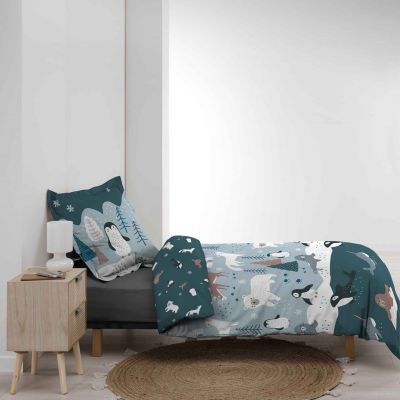 Housse de couette 140 x 200 cm + taie - 57 fils - Animaux sur la banquise