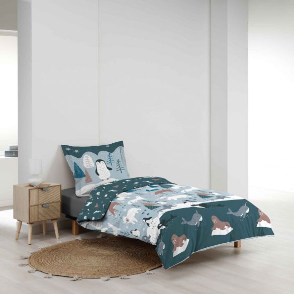 Housse de couette 140 x 200 cm + taie - 57 fils - Animaux sur la banquise