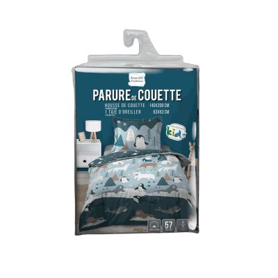 Housse de couette 140 x 200 cm + taie - 57 fils - Animaux sur la banquise