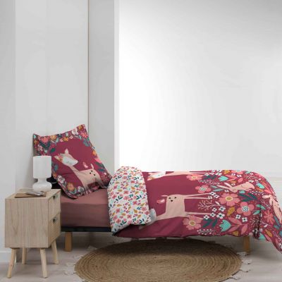 Housse de couette 140 x 200 cm + taie - 57 fils - Biches, Lapinset fleurs