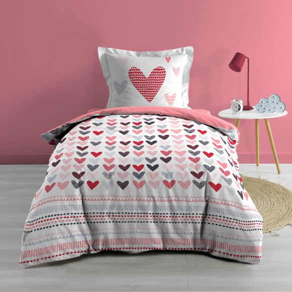 Housse de couette 140 x 200 cm + taie - Coeurs Housse de couette 140 x 200 cm + taie - Coeurs